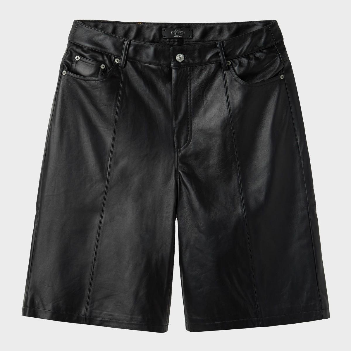 BLACK LAMB-CHOP LEATHER SHORTS