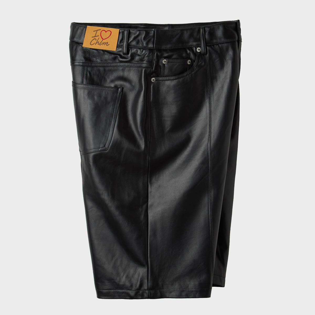 BLACK LAMB-CHOP LEATHER SHORTS
