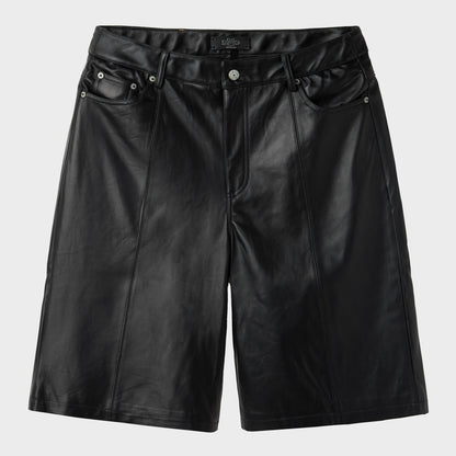 BLACK LAMB-CHOP LEATHER SHORTS