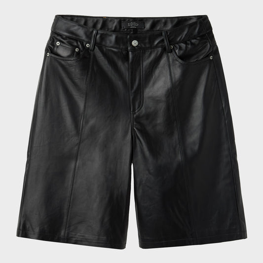 BLACK LAMB-CHOP LEATHER SHORTS