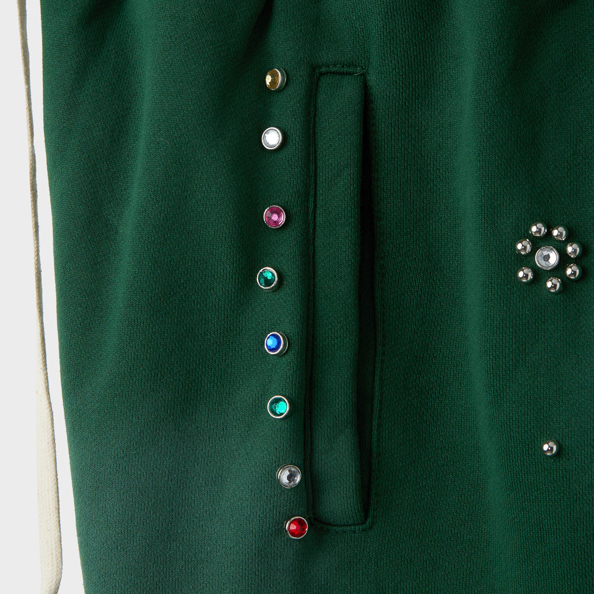 GREEN FLOWER STUDDED SCRUNCH SWEATS