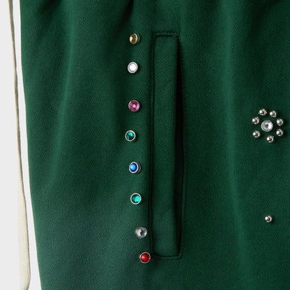 GREEN FLOWER STUDDED SCRUNCH SWEATS