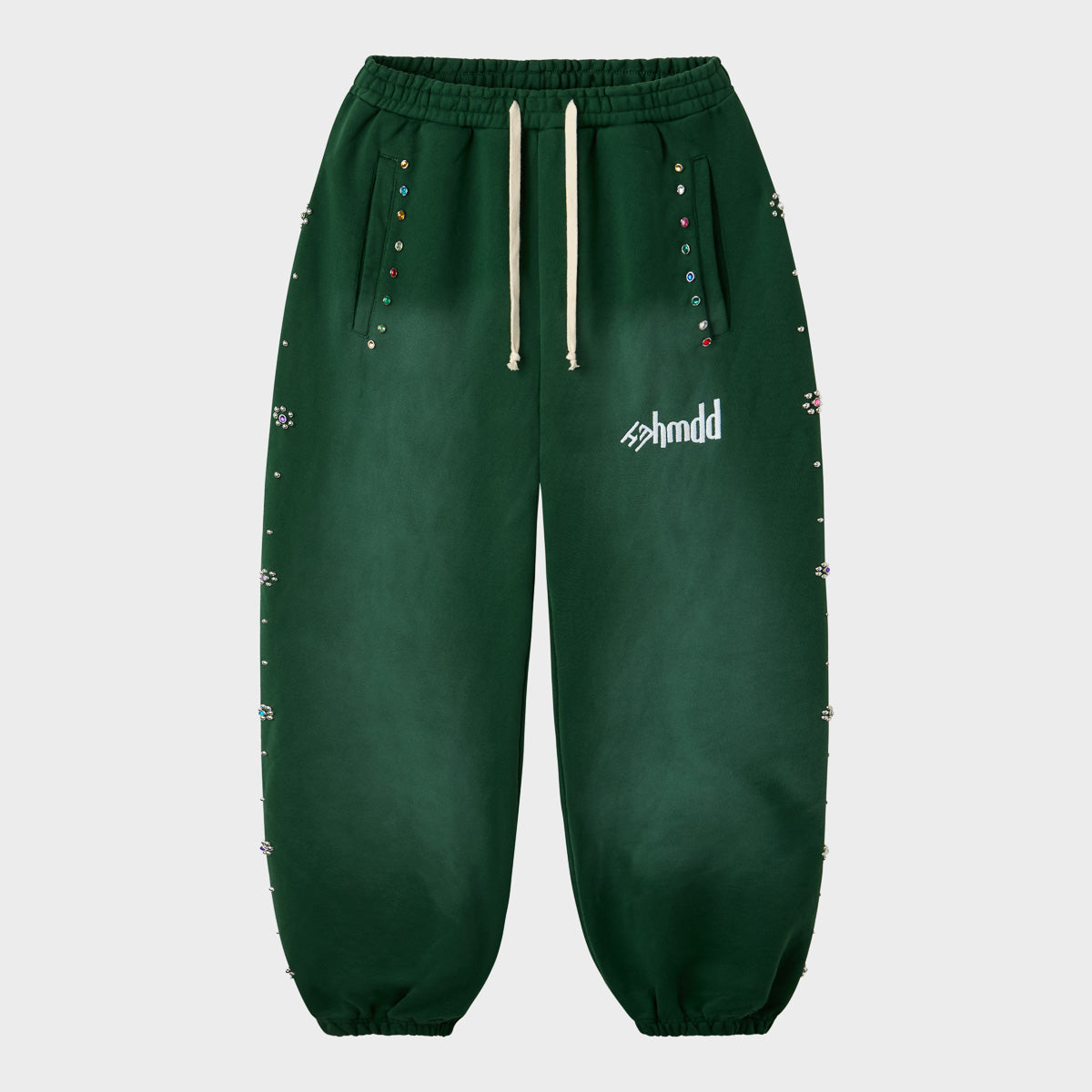 GREEN FLOWER STUDDED SCRUNCH SWEATS
