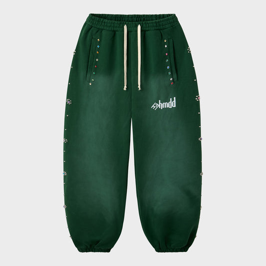 GREEN FLOWER STUDDED SCRUNCH SWEATS