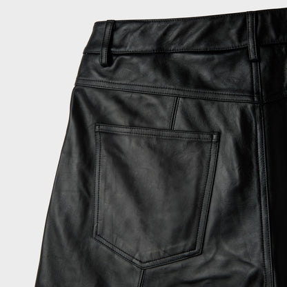 BLACK LAMB-CHOP LEATHER SHORTS