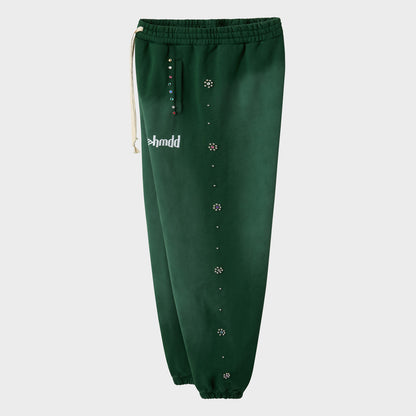 GREEN FLOWER STUDDED SCRUNCH SWEATS