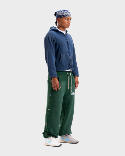 GREEN FLOWER STUDDED SCRUNCH SWEATS