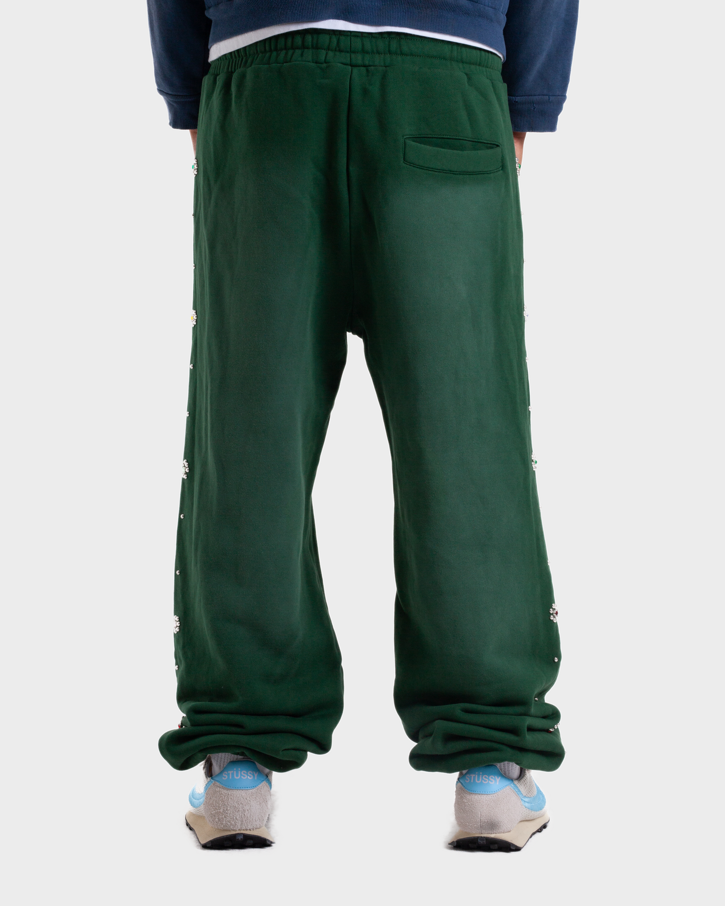 GREEN FLOWER STUDDED SCRUNCH SWEATS