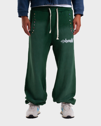 GREEN FLOWER STUDDED SCRUNCH SWEATS
