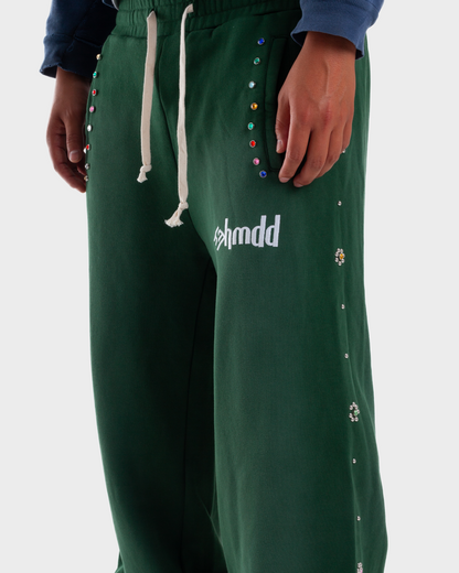GREEN FLOWER STUDDED SCRUNCH SWEATS
